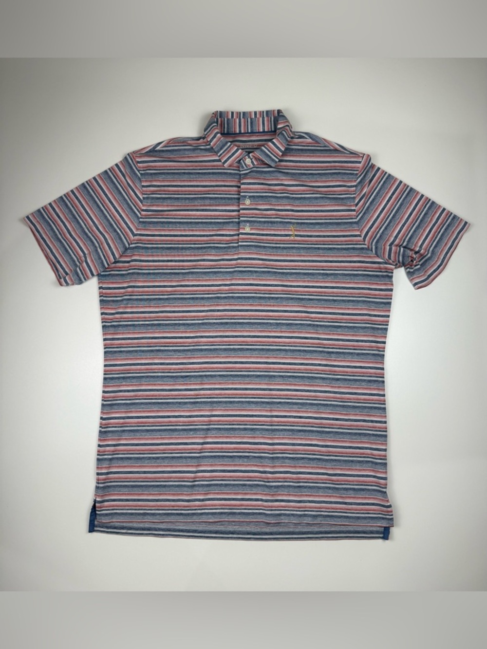 Johnnie O Polo Shirt Mens Large Blue White Stripes Slim Fit Performance Golf